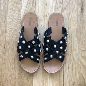 Forever 21 Black Leather Silver Studded Sandals